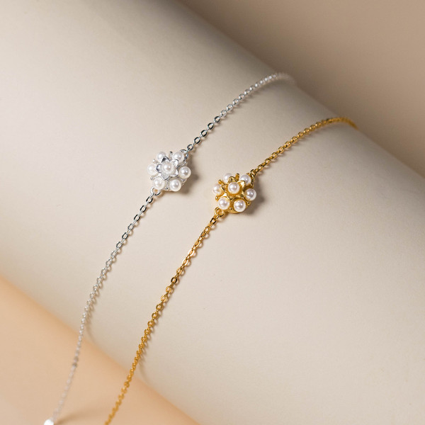 A44368 s925 silver dainty simple trendy sweet elegant flower charm bracelet
