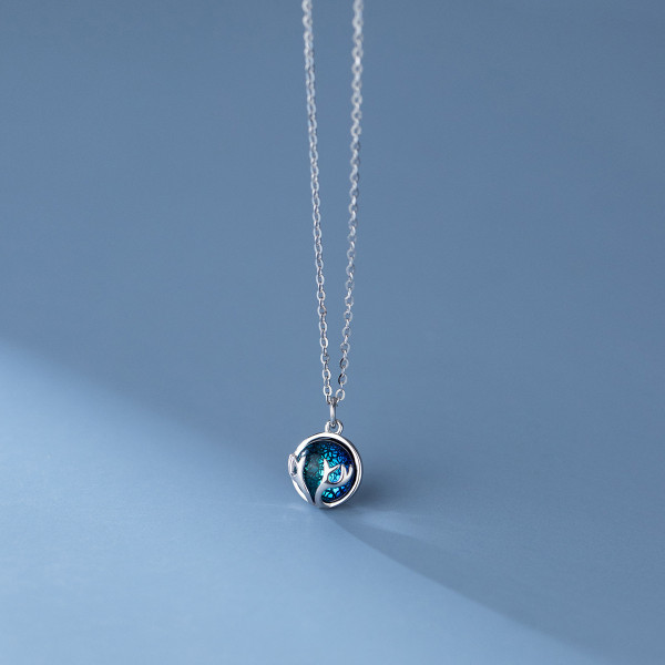A35338 s925 sterling silver chic simple glass circle deer sweet necklace