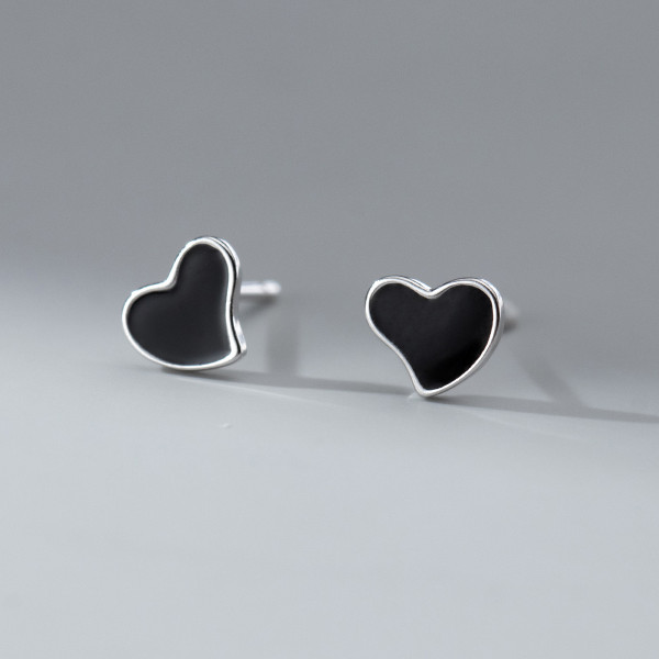 A40724 s925 sterling silver black heart stud elegant earrings