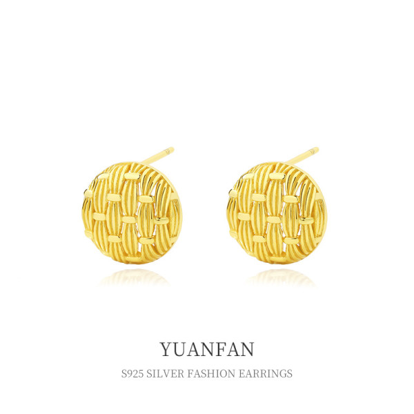 A37802 sterling silver hollowed braided stud vintage earrings