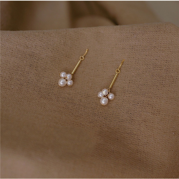 A40117 s925 silver string trendy artificial pearl long earrings