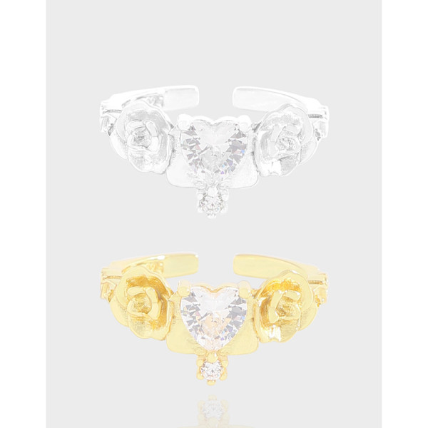 A41454 design flower heart cubic zirconia sterling silver s925 ring