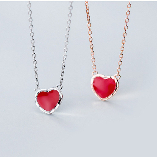 A34569 s925 sterling silver simple red heart trendy necklace