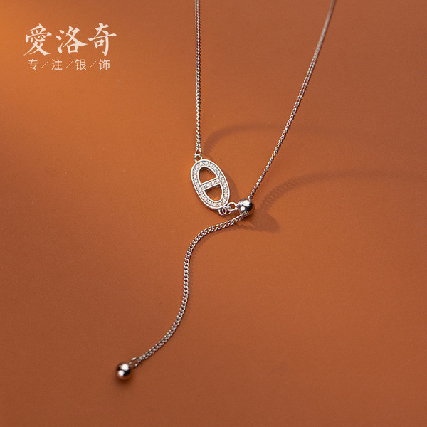 A33031 s925 sterling silver simple rhinestone oval necklace