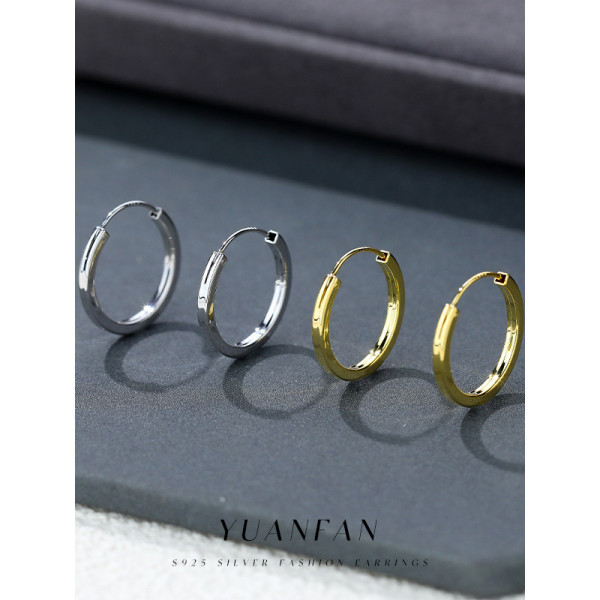 A42036 s925 sterling silver simple gold metal circle hoop earrings