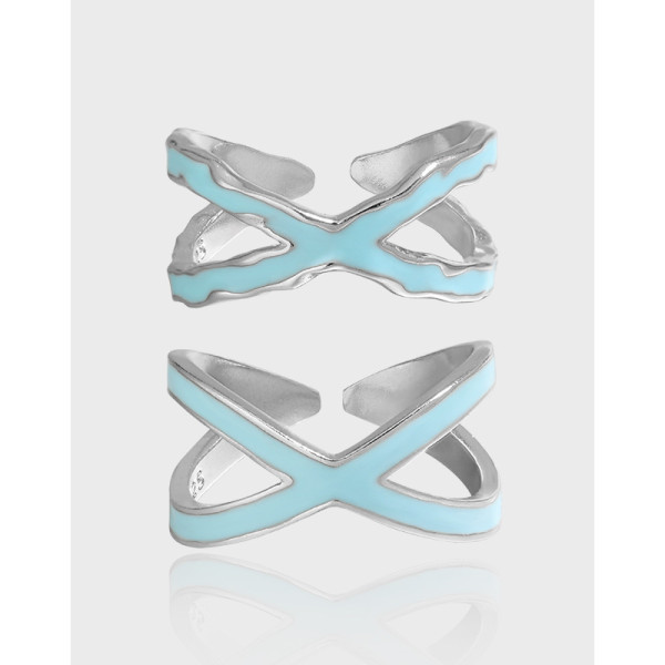 A3867 hollowed blue glazed s925 sterling silver adjustable ring