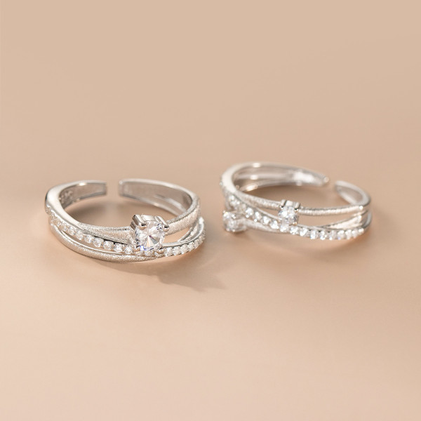A46429 s925 sterling silver simple layered rhinestone ring