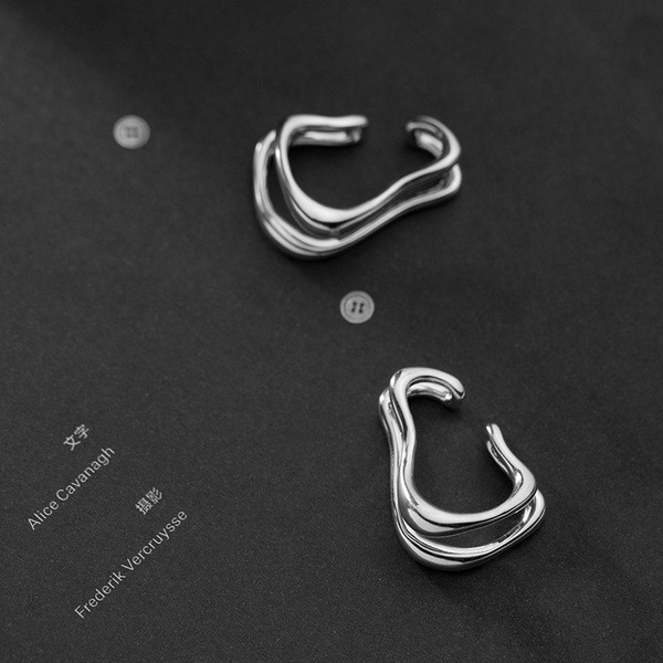 A31826 s925 sterling silver irregular doublelayer bar clipon unique piercing statement earrings