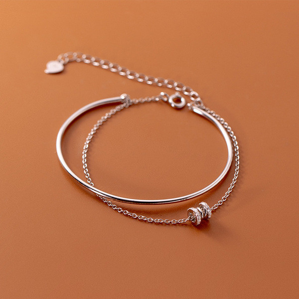 A34270 s925 sterling silver doublelayer sweet charm bracelet