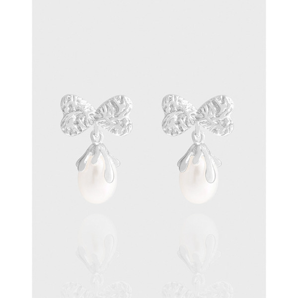 A43666 natural pearl heart butterfly stud sterling silver s925 earrings