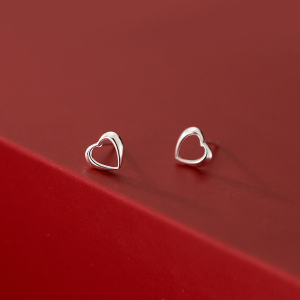 A31767 s925 sterling silver simple chic hollowed heart earrings