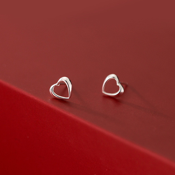 A31767 s925 sterling silver simple chic hollowed heart earrings