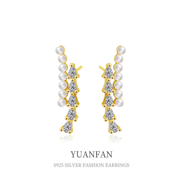 A38601 sterling silver sparkling rhinestone cubic zirconia stud unique pearl earrings