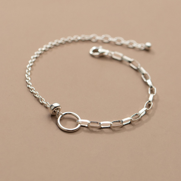 A34998 s925 sterling silver asymmetric chain circle charm bracelet