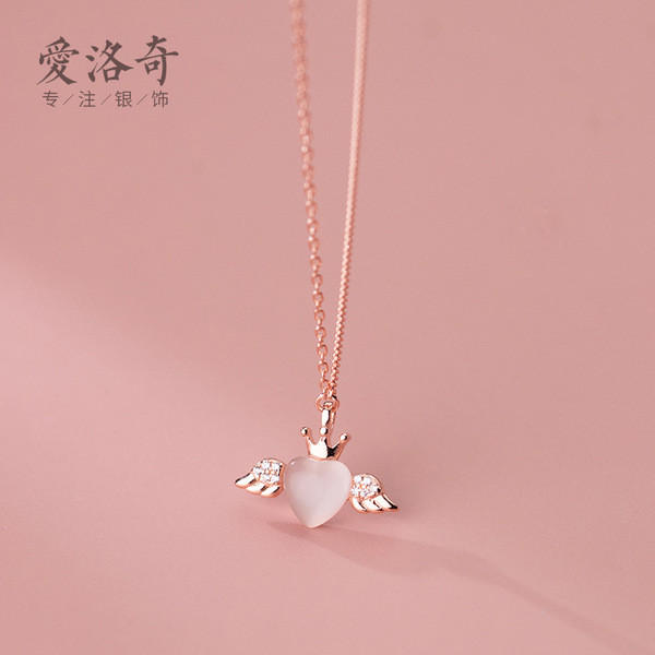 A33071 s925 sterling silver simple fashion crown heart necklace