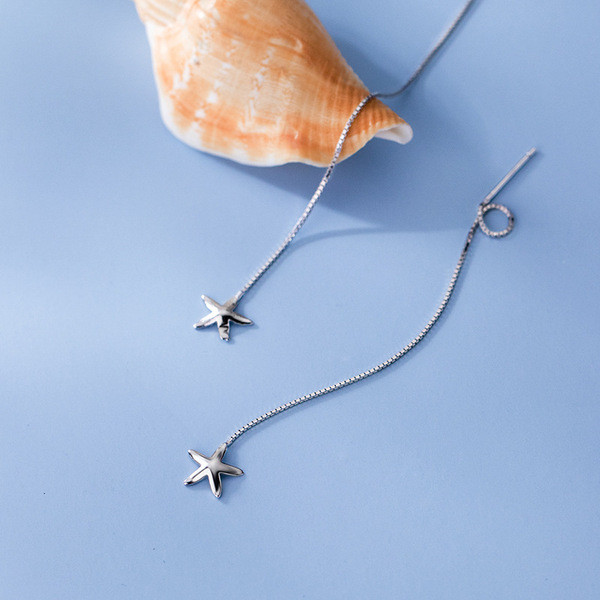 A31720 s925 sterling silver string simple starfish fashion chic cute earrings