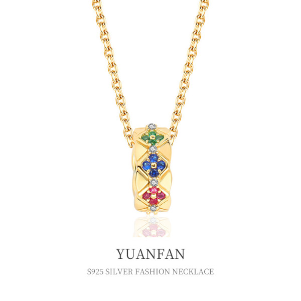 A38595 sterling silver vintage colorful cubic zirconia elegant necklace