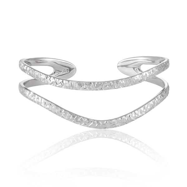 A43600 double layered bar hollowed s925 sterling silver unique bangle bracelet