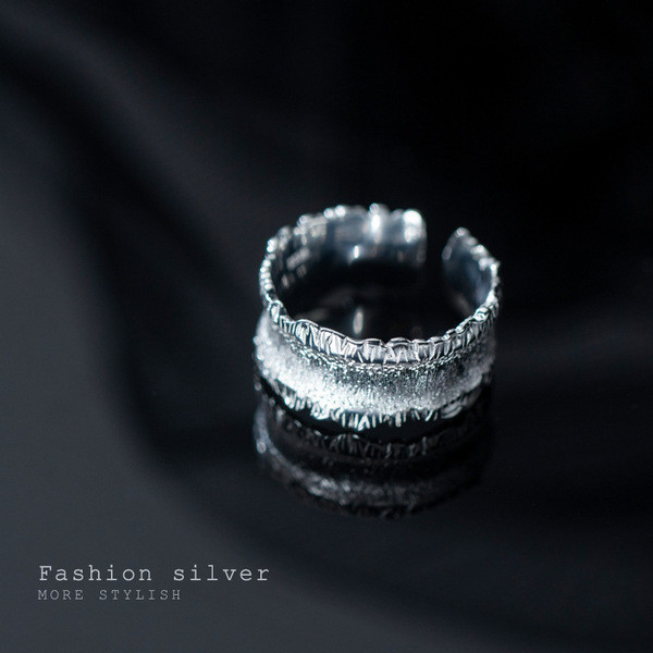 A32161 s925 sterling silver vintage irregular geometric wide ring