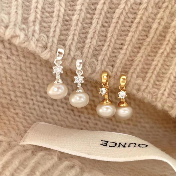 A37665 sterling silver stud pearl cubic zirconia sweet dangle earrings