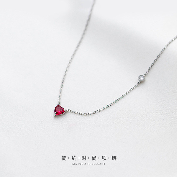 A34106 s925 sterling silver fashion red rhinestone heart necklace