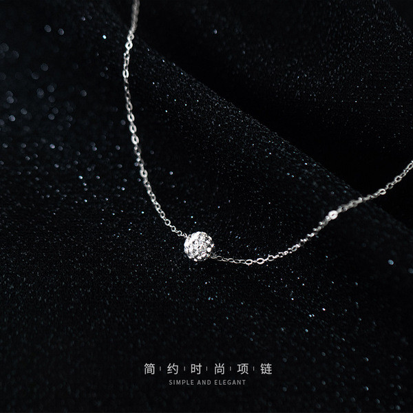 A34030 s925 sterling silver rhinestone ball necklace