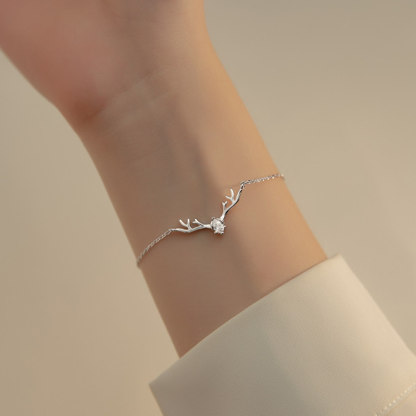 A36111 s925 sterling silver christmas sweet chic deer charm bracelet