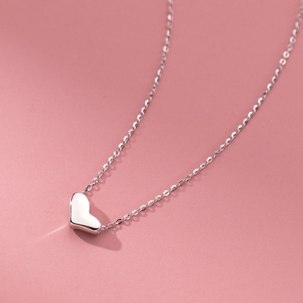 A40101 s925 sterling silver simple heart trendy elegant cute necklace