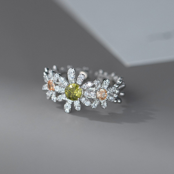 A45991 s925 sterling silver trendy sweet rhinestone flower ring