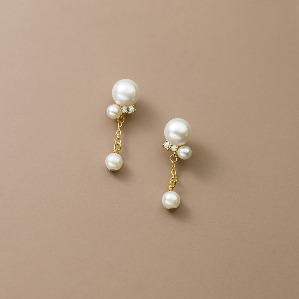 A35565 s925 sterling silver chic simple rhinestone pearl sweet earrings