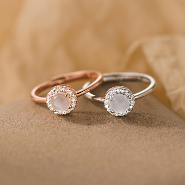 A45006 s925 sterling silver sweet dainty rhinestone white jade ring