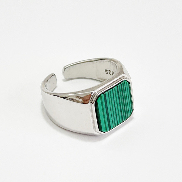 A32656 designer 925 sterling silver green square simple green turquoise ring