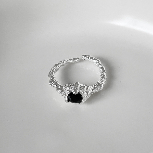 A32674 s925 sterling silver black rhinestone ring