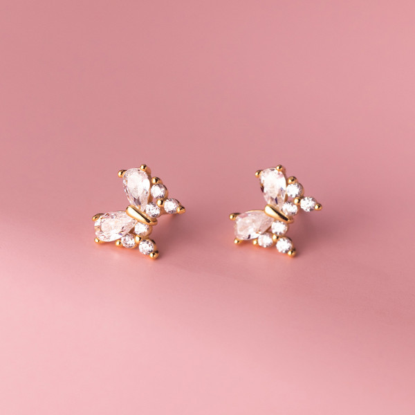 A35519 s925 sterling silver rhinestone butterfly earrings