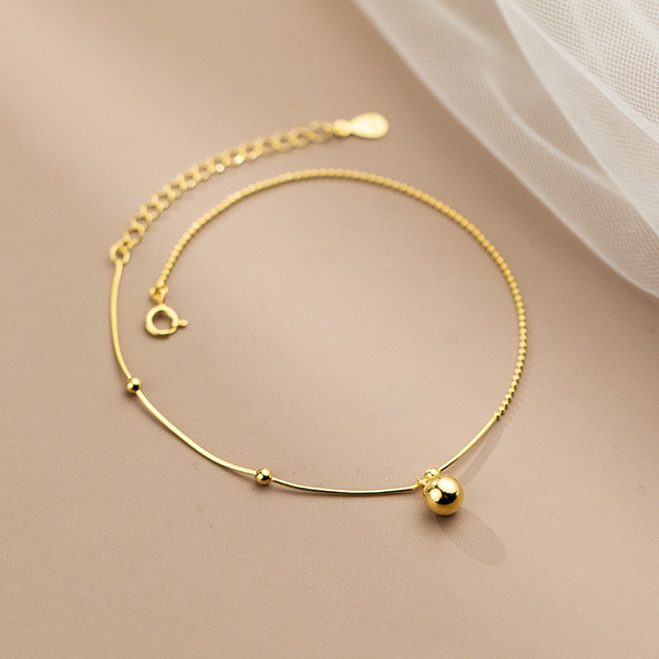 A34289 s925 sterling silver bead anklet trendy simple chi bracelet