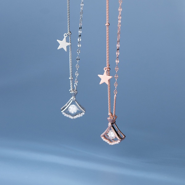 A35337 s925 sterling silver chic simple trendy rhinestone silver sweet necklace