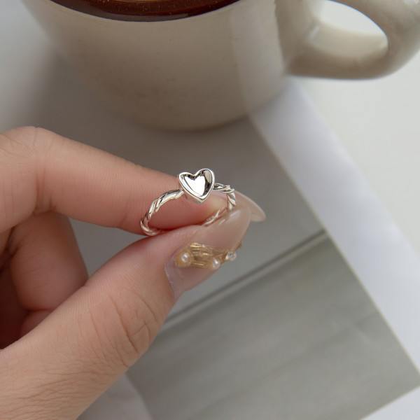 A41170 s925 silver heart rope heartshape twist ring