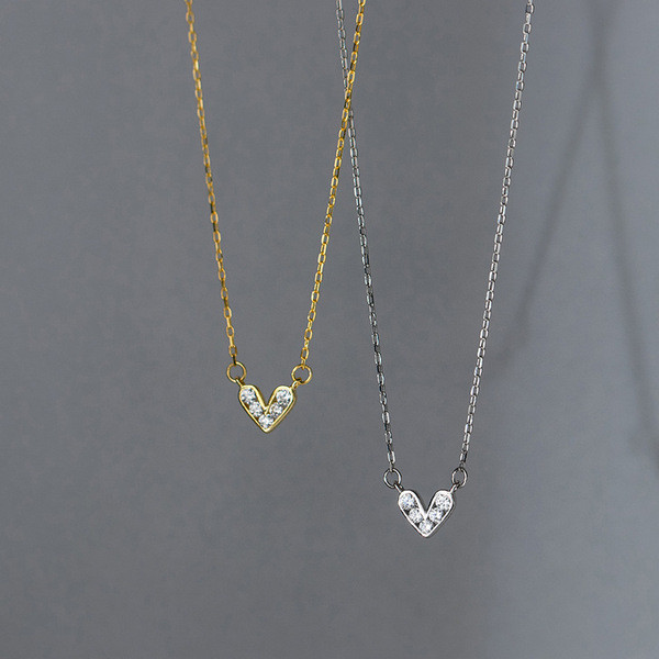 A34560 s925 sterling silver simple fashion rhinestone heartshape necklace