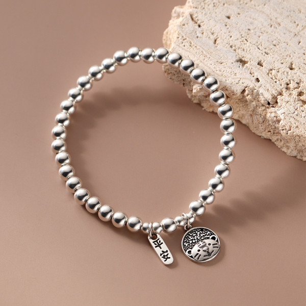 A36079 s925 sterling silver beaded charm bracelet