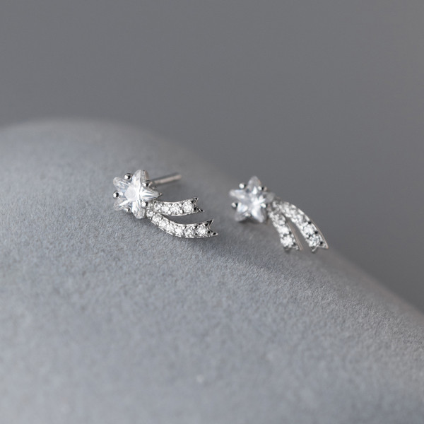 A37906 s925 sterling silver rhinestone ribbon stud design earrings