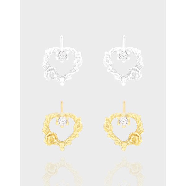 A41452 design flower heart cubic zirconia stud sterling silver s925 earrings