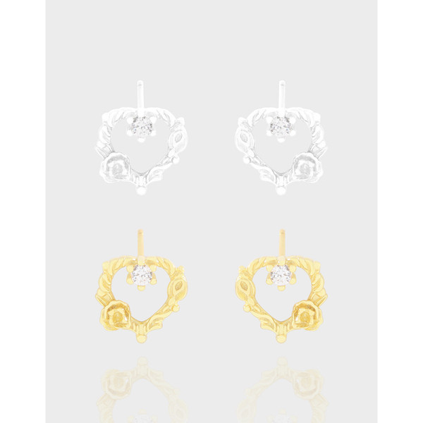 A41452 design flower heart cubic zirconia stud sterling silver s925 earrings