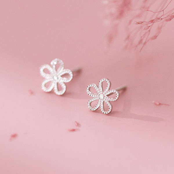 A42333 s925 sterling silver trendy sweet butterfly flower stud elegant earrings