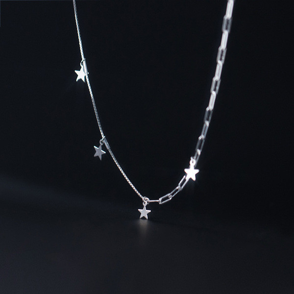 A34022 s925 sterling silver asymmetric stars necklace
