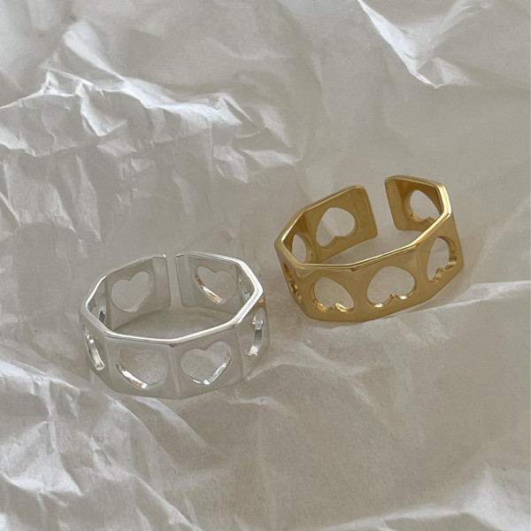 A46045 simple s925 sterling silver hollowed heart unique ring