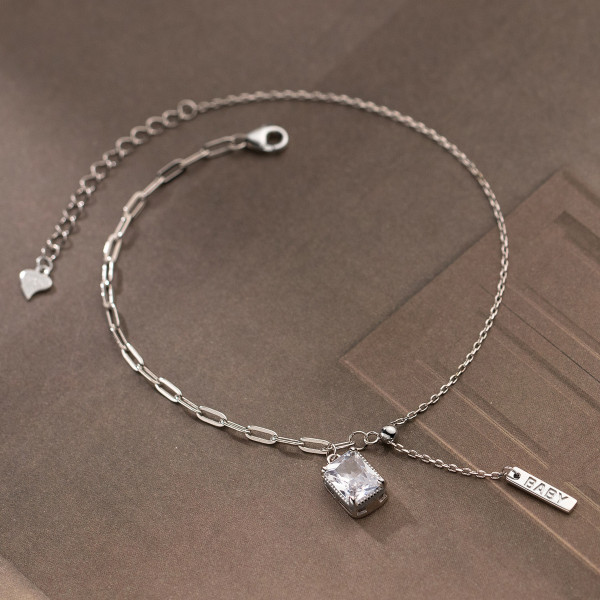 A37843 s925 sterling silver square rhinestone charm design elegant bracelet