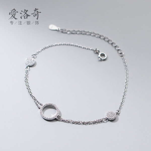A30241 s925 sterling silver sparkling circle charmbracelet