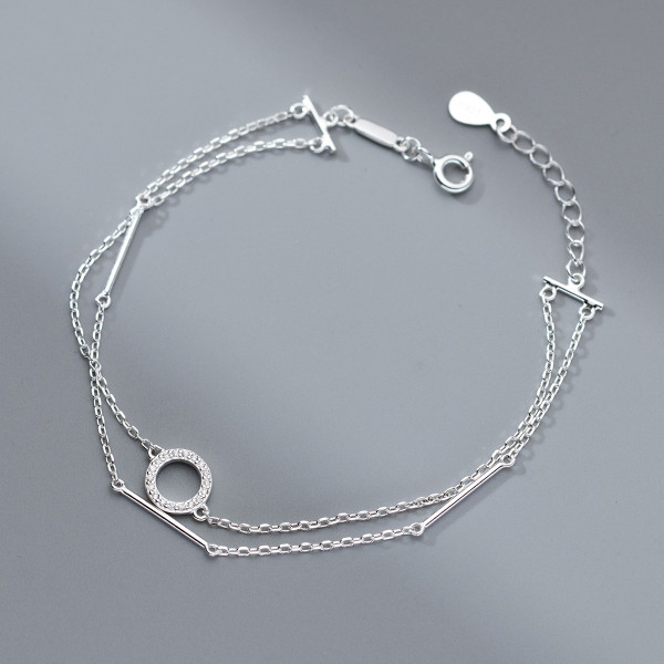 A40763 s925 sterling silver rhinestone hollowed double layer charm design bracelet