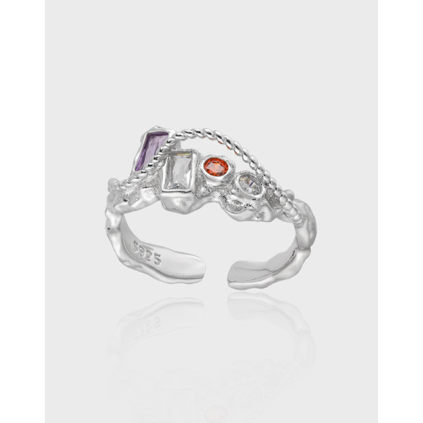 A39367 colorful cubic zirconia s925 sterling silver adjustable ring