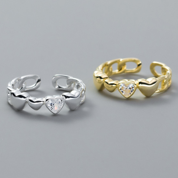 A39976 s925 sterling silver rhinestone heart sweet elegant grade ring